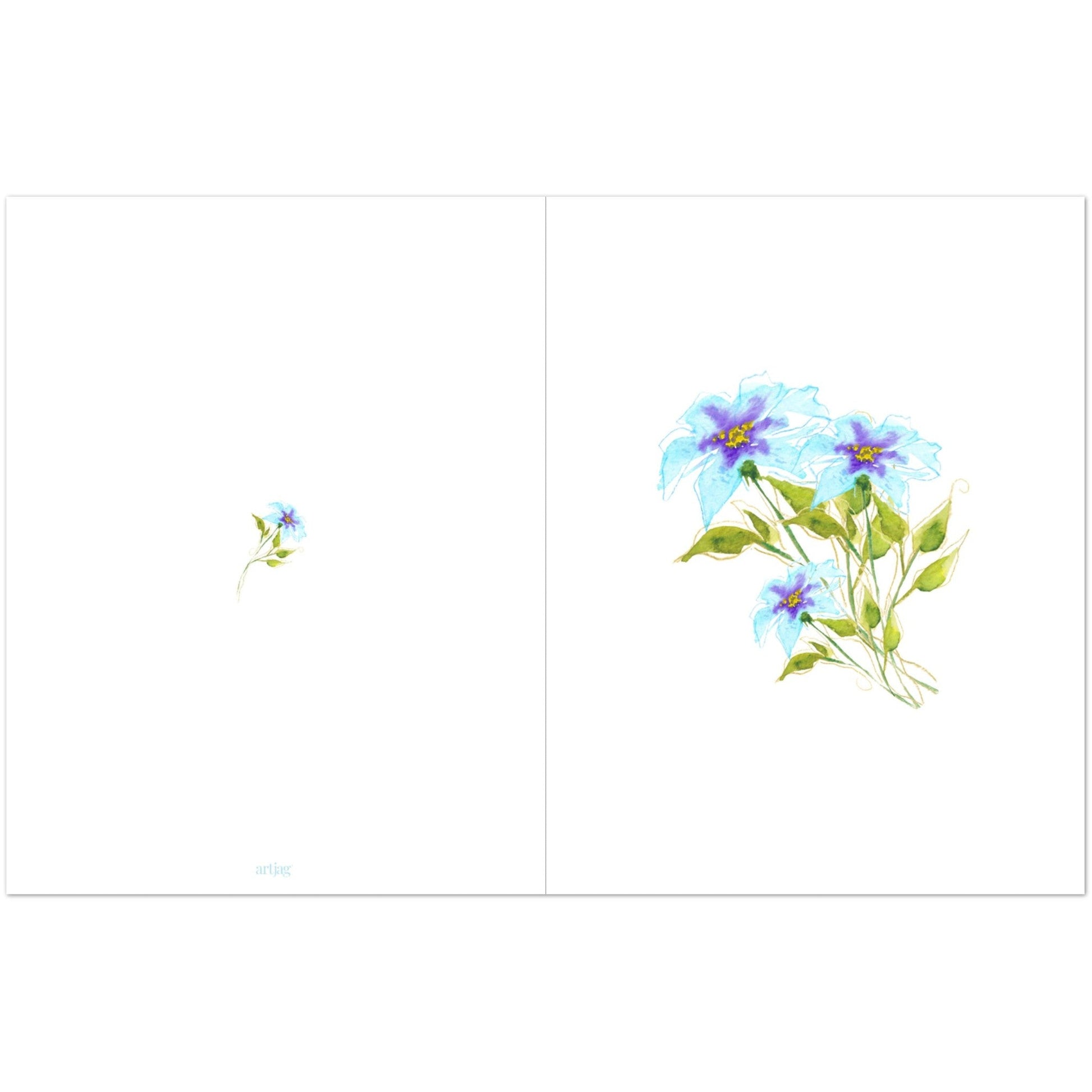 Aqua Bloom — Fine Art Watercolor Note Cards with Aqua-Blue Floral Bouquet Design, Blank Inside, Pack of 10 with Envelopes #NCNA-1372