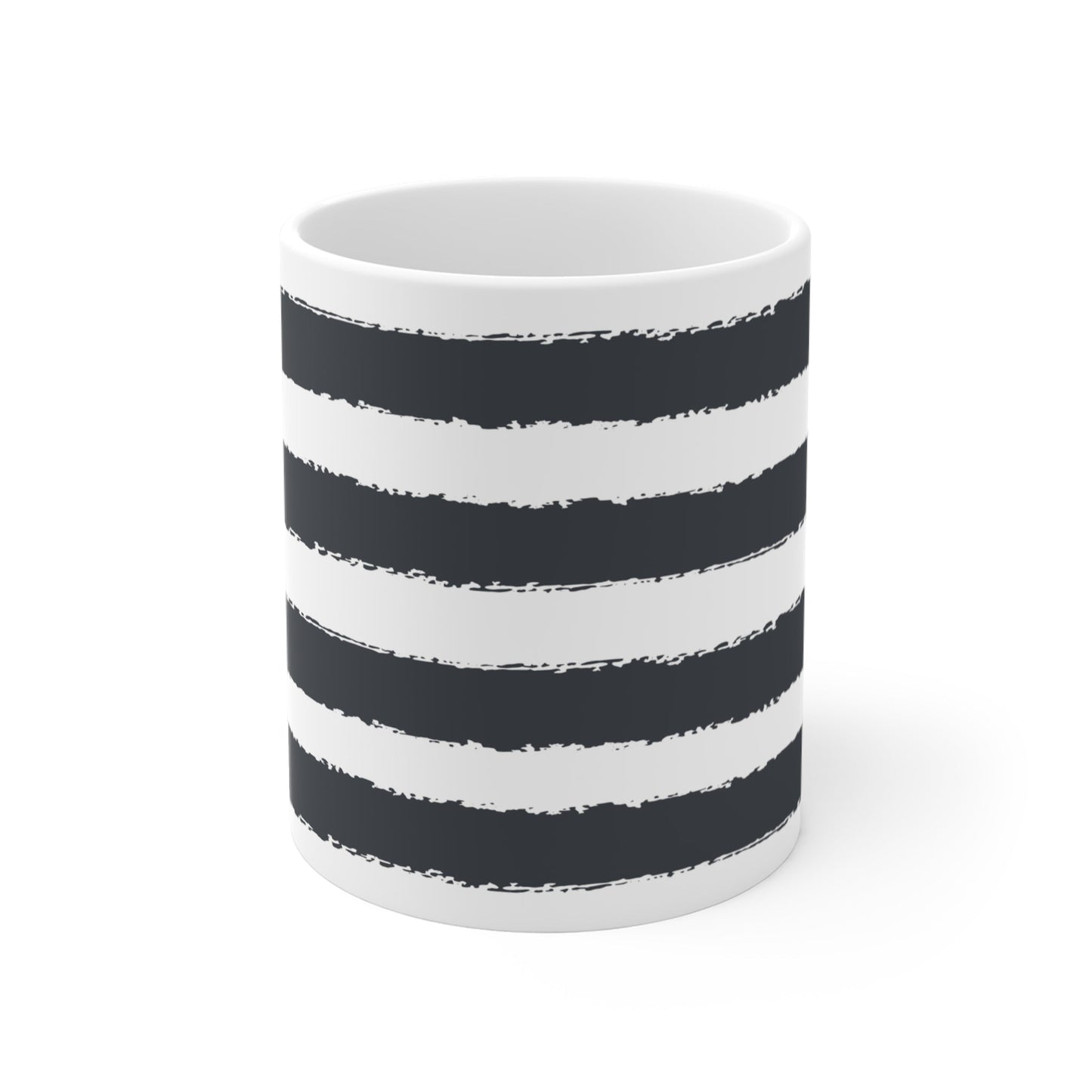 White Ceramic Mug with Wide Horizontal Brush Stroke Print in Dark Grey #CACM-1201-221