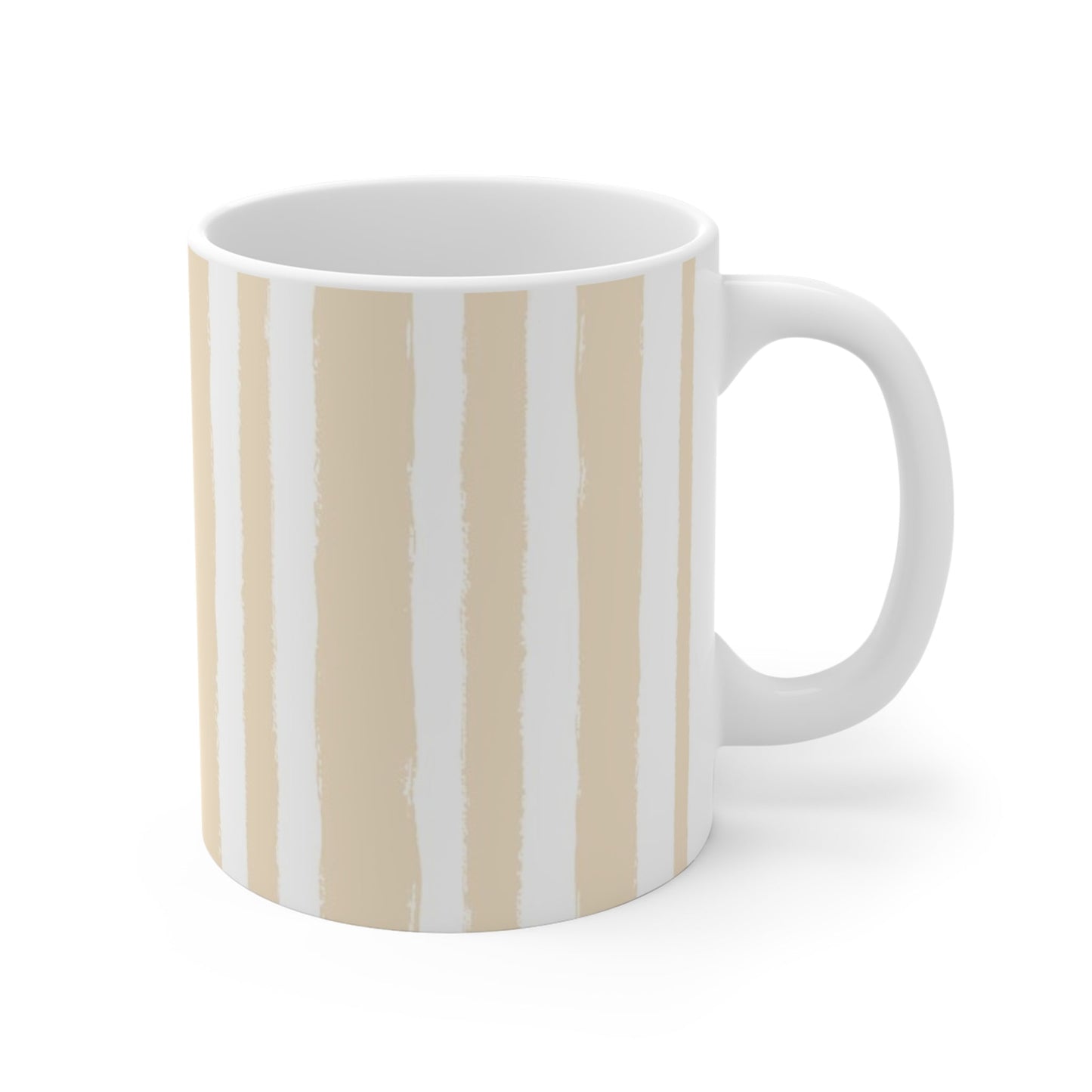 White Ceramic Mug with Bold Vertical Brush Stroke Print in Beige #CACM-1032-111