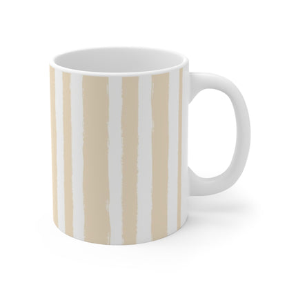 White Ceramic Mug with Bold Vertical Brush Stroke Print in Beige #CACM-1032-111
