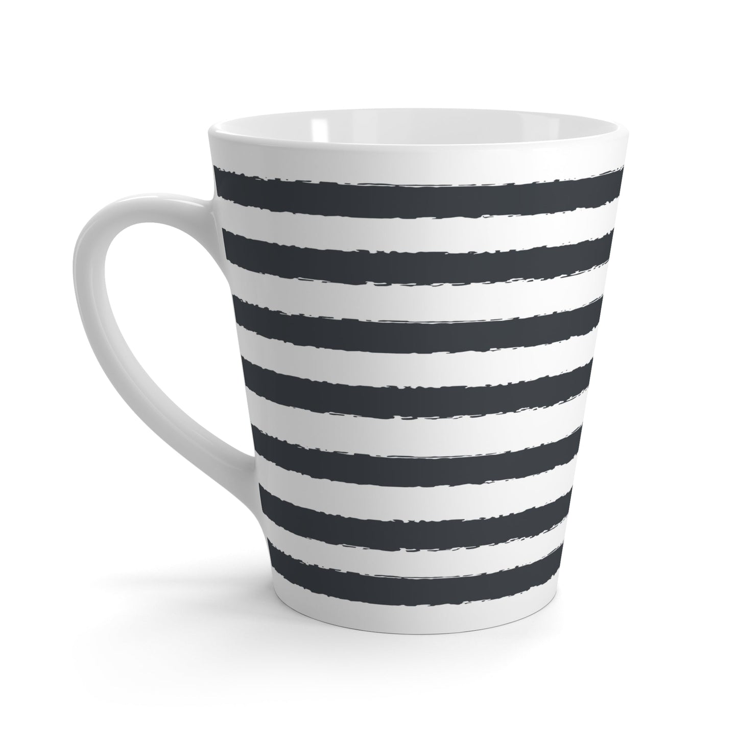 White Ceramic Latte Mug with Fine Horizontal Brush Stroke Print in Dark Grey #CALM-1201-100-231