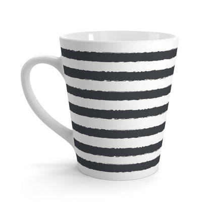 White Ceramic Latte Mug with Fine Horizontal Brush Stroke Print in Dark Grey #CALM-1201-100-231