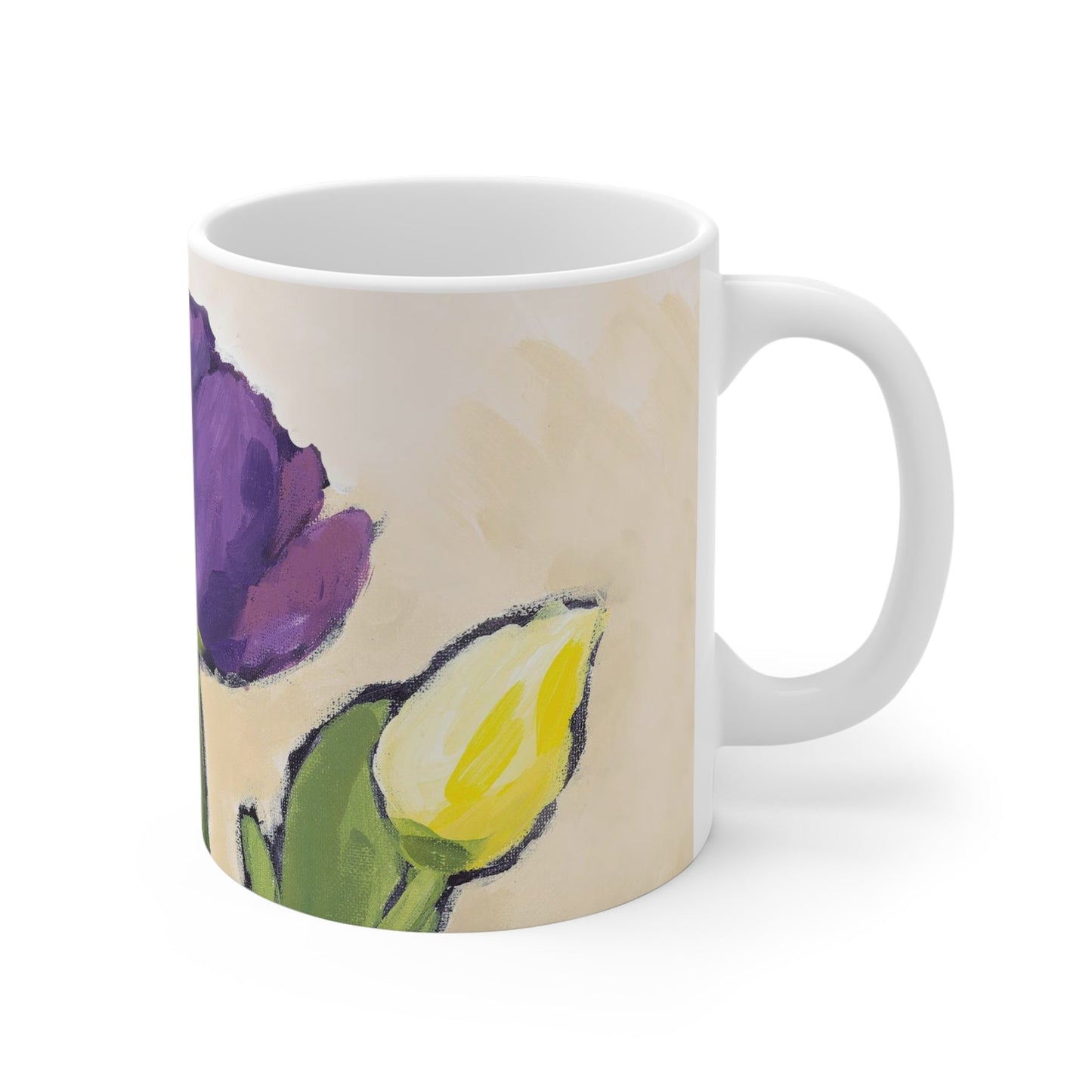 Purple & Yellow Tulips Ceramic Mug & Polyester Placemat 8-Pc Bundle (Service for 4) | CABF-CM-1060