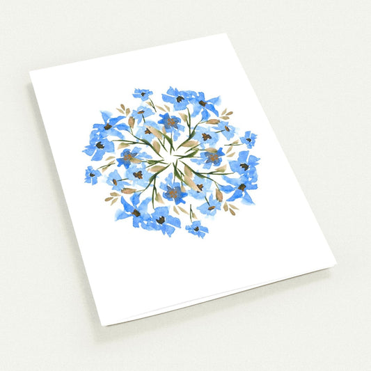 Cornflower Bloom — Fine Art Watercolor Note Cards with Blue Circular Mandala Design, Blank Inside, Pack of 10 with Envelopes #NCNA-1402