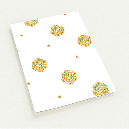 Saffron Garden — Fine Art Watercolor Note Cards with Medium Yellow-Orange Floral Pattern, Blank Inside, Pack of 10 with Envelopes #NCNA-1313