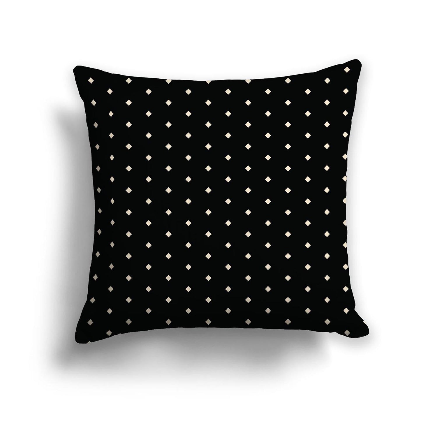 Black Cotton Canvas Cushion Covers with Fine Beige Diamonds on Front, CACU-CC-1015-112, 46 x 46 cm, 18 x 18 inches