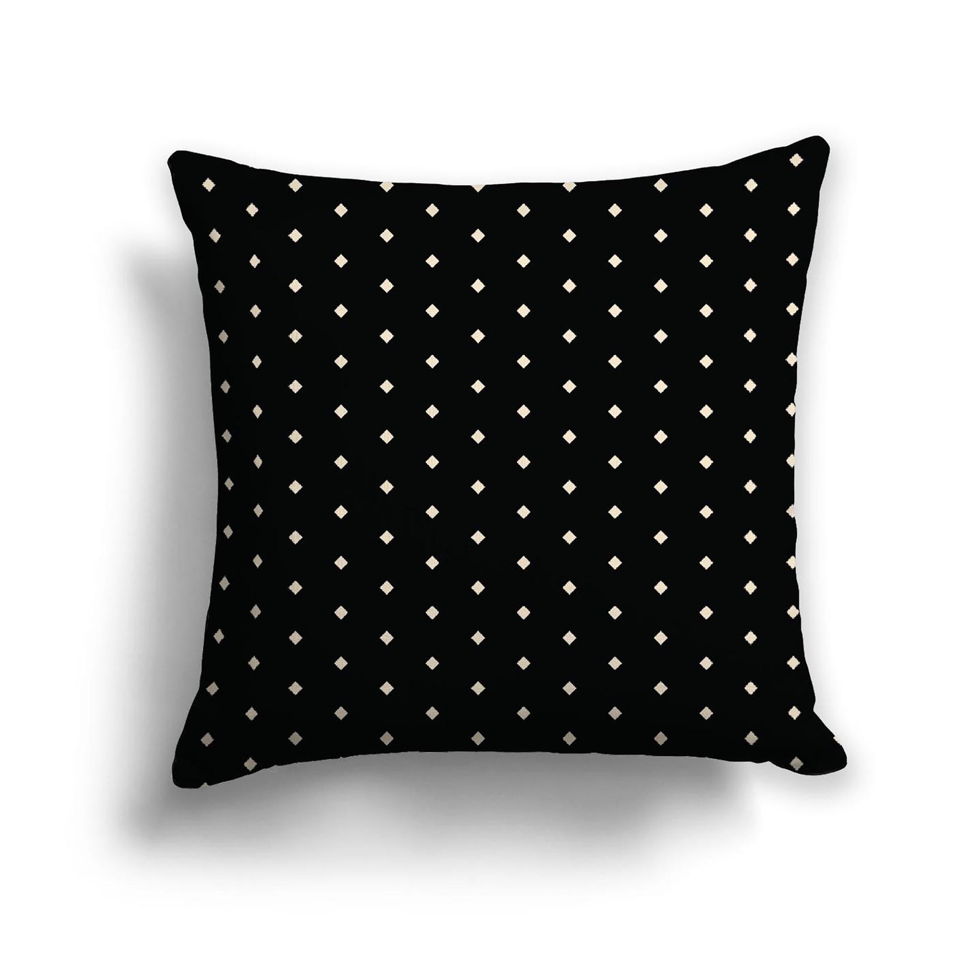 Black Cotton Canvas Cushion Covers with Fine Beige Diamonds on Front, CACU-CC-1015-112, 46 x 46 cm, 18 x 18 inches