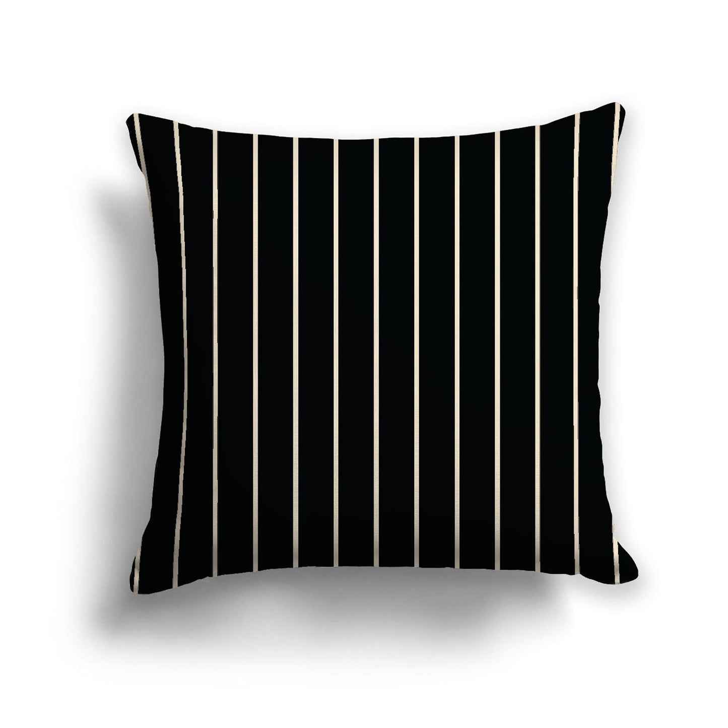 Black Cotton Canvas Cushion Covers with Fine Beige Stripes on Front, CACU-CC-1015-152, 46 x 46 cm, 18 x 18 inches