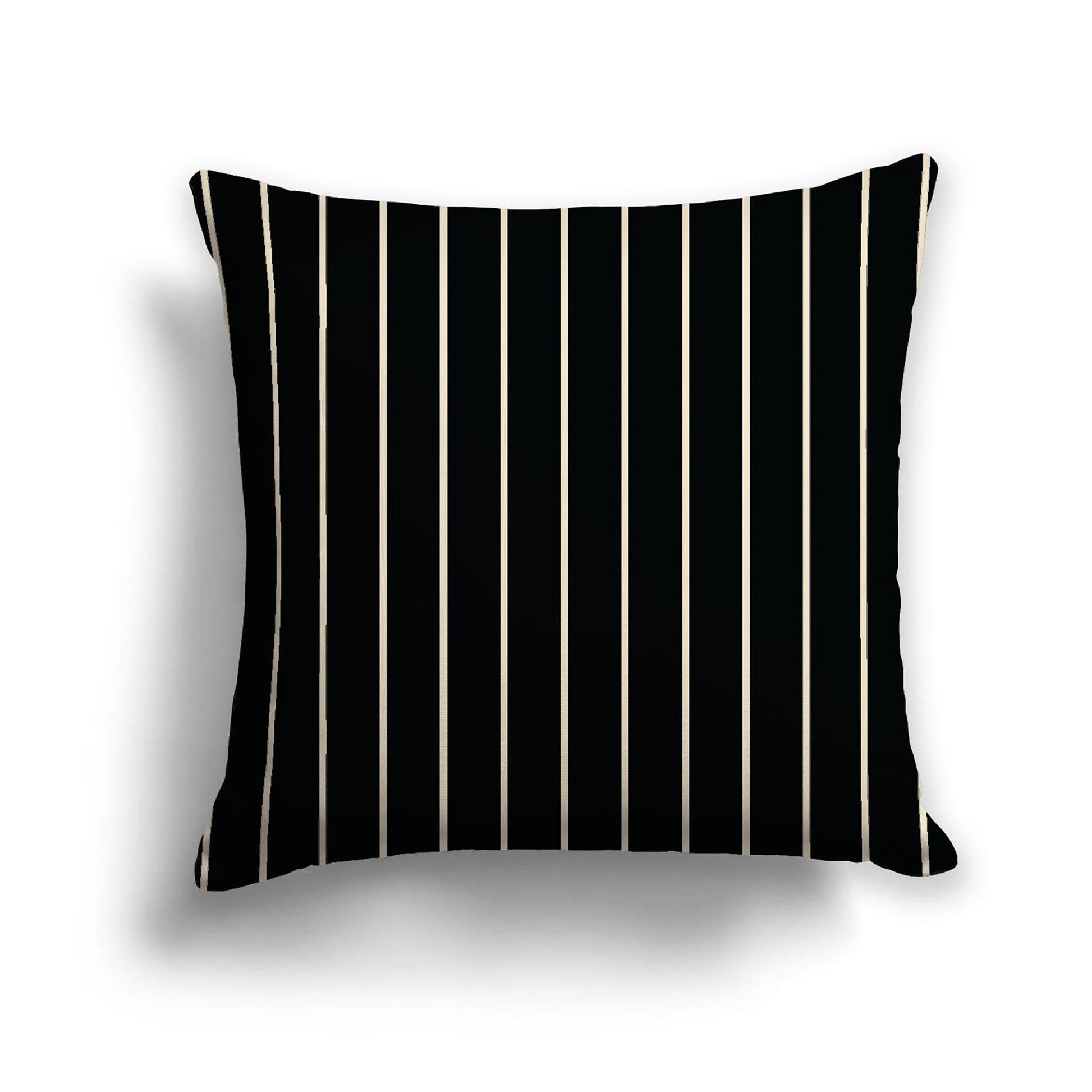 Black Cotton Canvas Cushion Covers with Fine Beige Stripes on Front, CACU-CC-1015-152, 46 x 46 cm, 18 x 18 inches