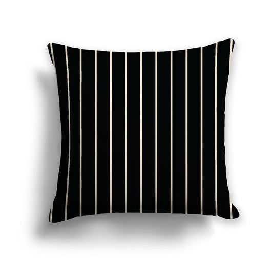 Black Cotton Canvas Cushion Covers with Fine Beige Stripes on Front, CACU-CC-1015-152, 46 x 46 cm, 18 x 18 inches