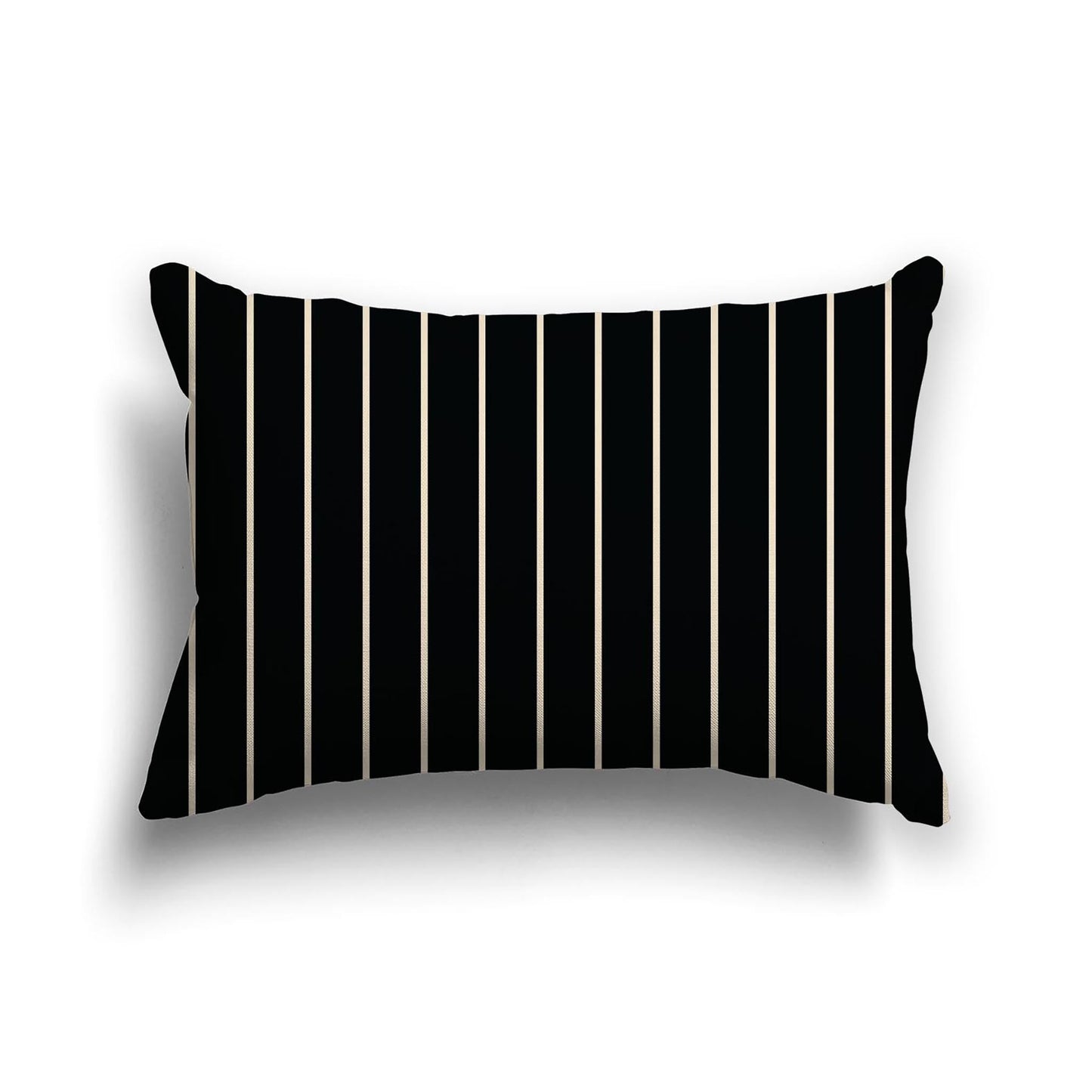 Black Cotton Canvas Cushion Covers with Fine Beige Stripes on Front, CACU-CC-1015-152, 51 x 36 cm, 20 x 14 inches