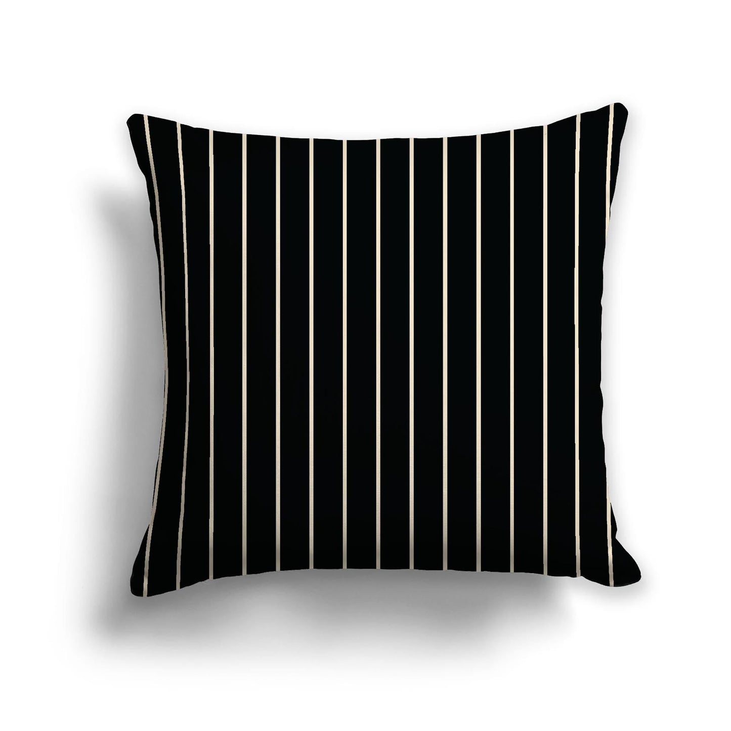 Black Cotton Canvas Cushion Covers with Fine Beige Stripes on Front, CACU-CC-1015-152, 56 x 56 cm, 22 x 22 inches