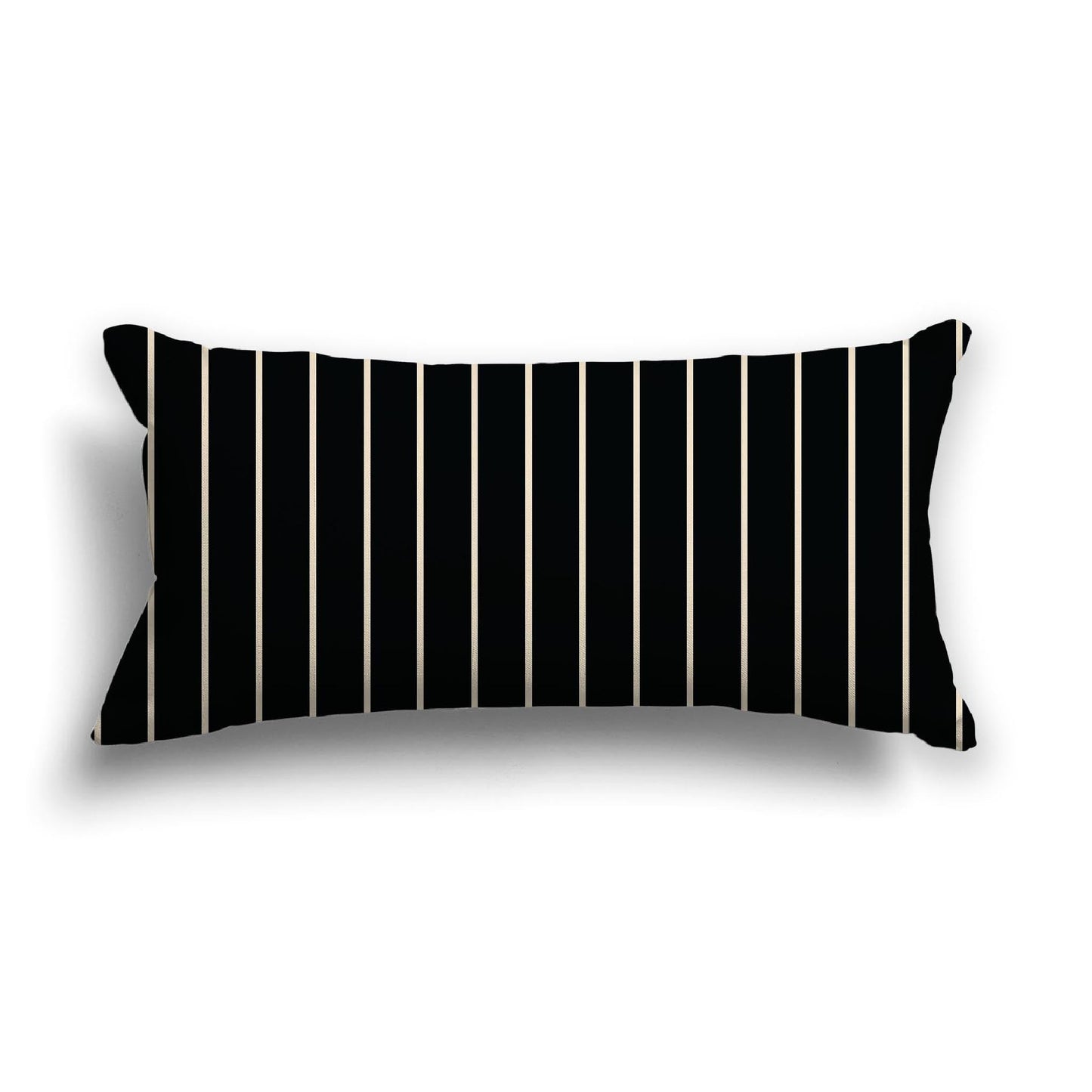 Black Cotton Canvas Cushion Covers with Fine Beige Stripes on Front, CACU-CC-1015-152, 61 x 30 cm, 24 x 12 inches