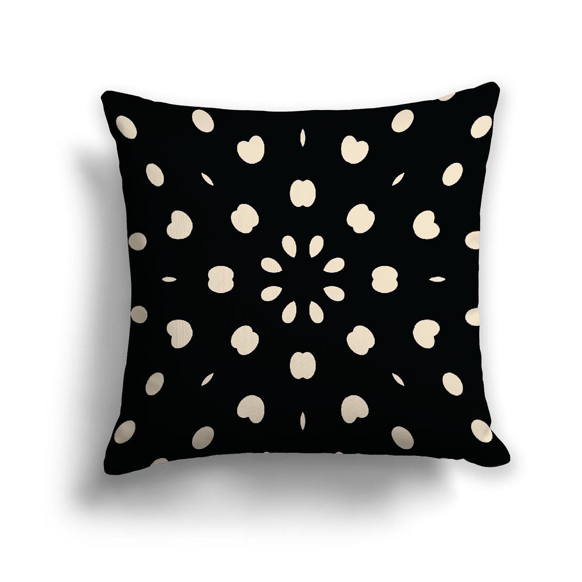 Black Cotton Canvas Cushion Covers with Beige Burst Pattern on Front, CACU-CC-1015-232, 46 x 46 cm, 18 x 18 inches