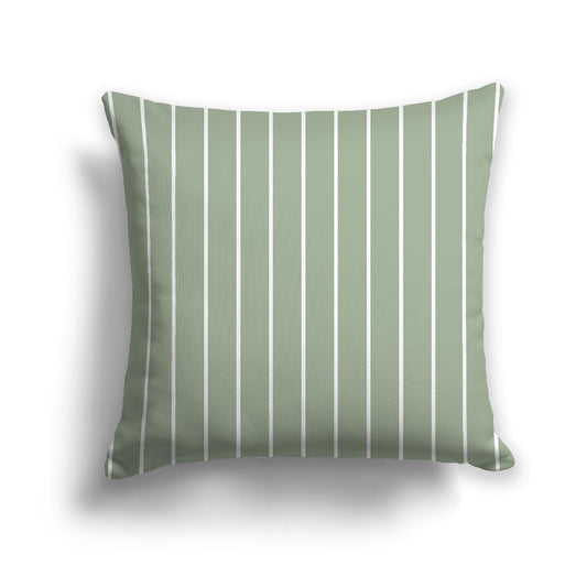 Green Cotton Canvas Cushion Covers with Fine Off-White Stripes on Front, CACU-CC-1052-152, 46 x 46 cm, 18 x 18 inches