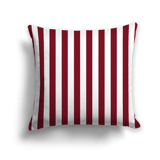 Off-White Cotton Canvas Cushion Covers with Burgundy Red Bars on Front, CACU-CC-1281-051, 46 x 46 cm, 18 x 18 inches