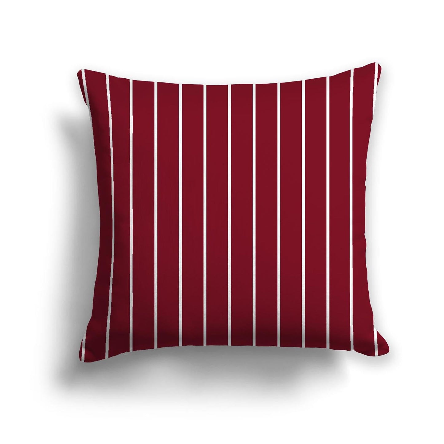 Burgundy Red Cotton Canvas Cushion Covers with Fine Off-White Stripes on Front, CACU-CC-1281-152, 46 x 46 cm, 18 x 18 inches