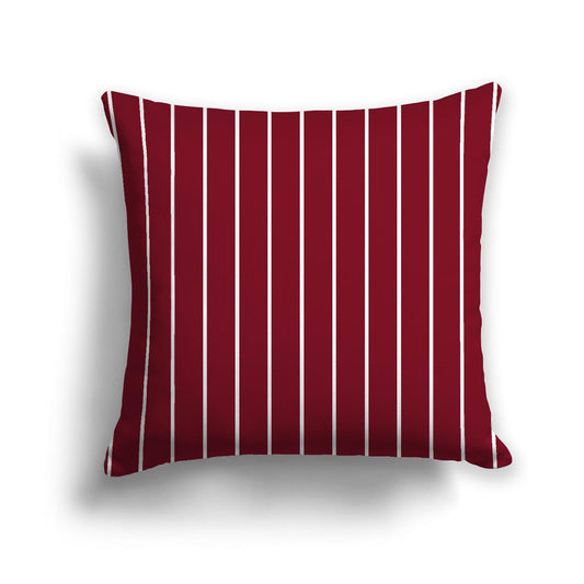 Burgundy Red Cotton Canvas Cushion Covers with Fine Off-White Stripes on Front, CACU-CC-1281-152, 46 x 46 cm, 18 x 18 inches