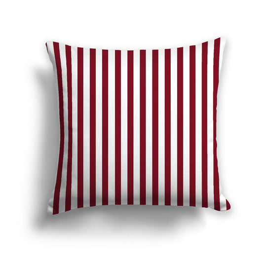 Off-White Cotton Canvas Cushion Covers with Thin Burgundy Red Bars on Front, CACU-CC-1281-241, 46 x 46 cm, 18 x 18 inches