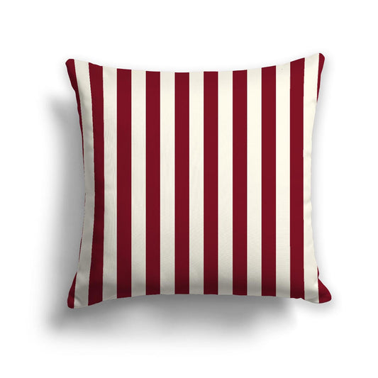 Pale Cream Cotton Canvas Cushion Covers with Burgundy Red Bars on Front, CACU-CC-1283-051, 46 x 46 cm, 18 x 18 inches