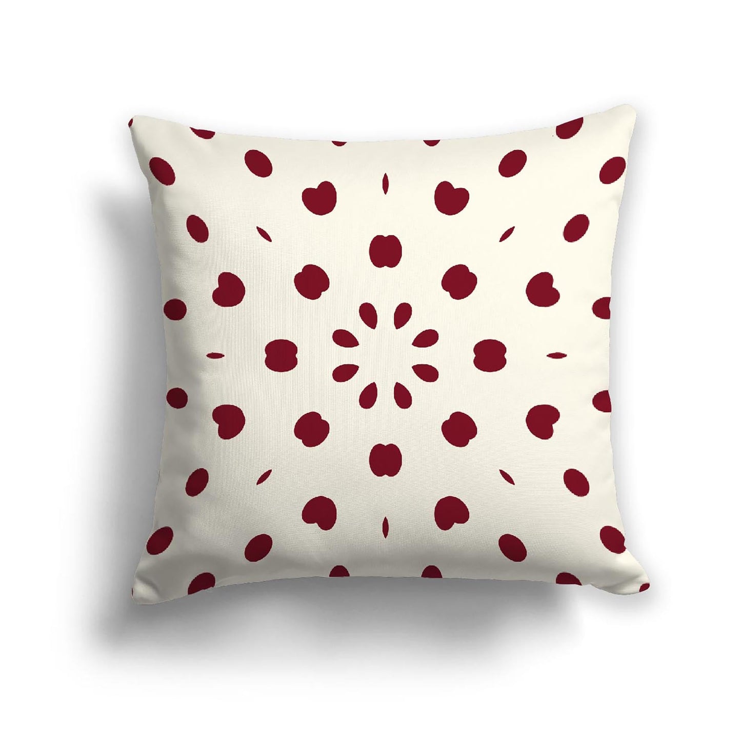 Pale Cream Cotton Canvas Cushion Covers with Burgundy Red Burst Pattern on Front, CACU-CC-1283-231, 46 x 46 cm, 18 x 18 inches