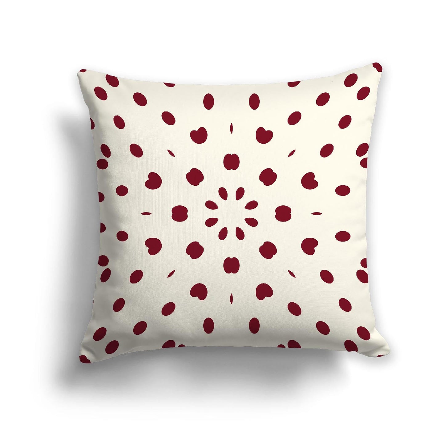 Pale Cream Cotton Canvas Cushion Covers with Burgundy Red Burst Pattern on Front, CACU-CC-1283-231, 56 x 56 cm, 22 x 22 inches