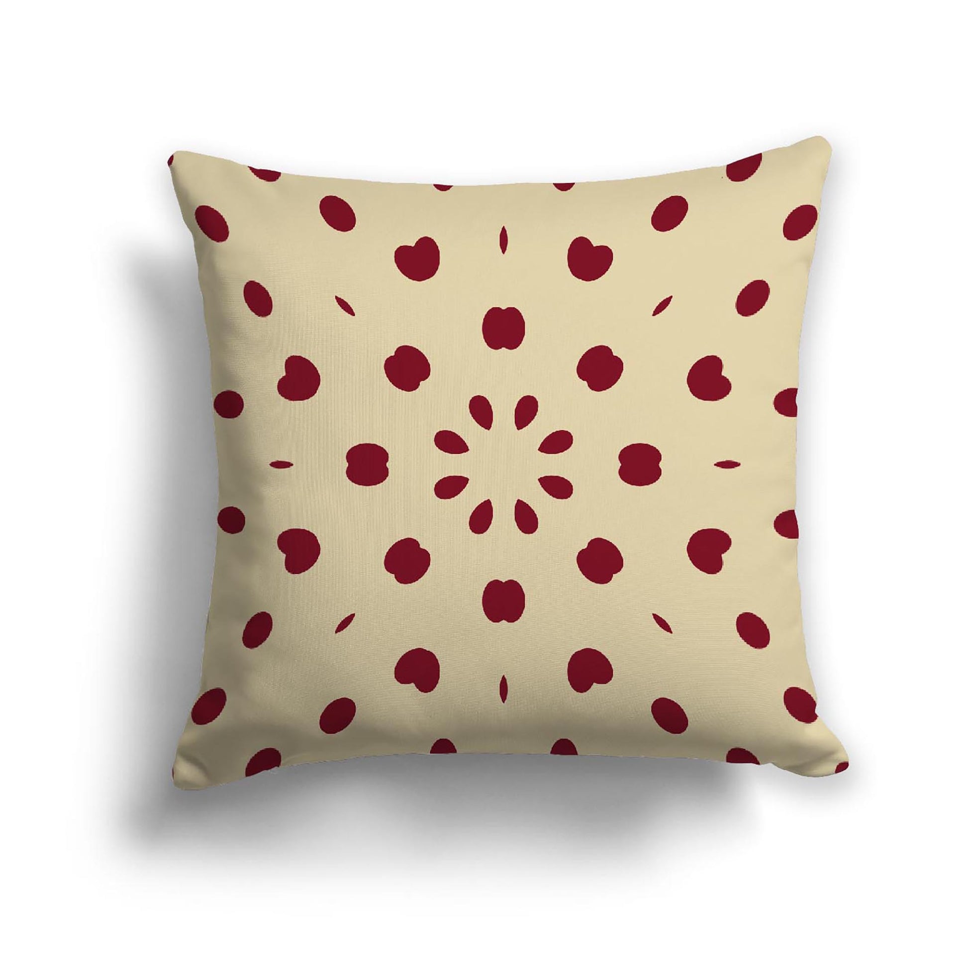 Desert Sand Cotton Canvas Cushion Covers with Burgundy Red Burst Pattern on Front, CACU-CC-1284-231, 46 x 46 cm, 18 x 18 inches
