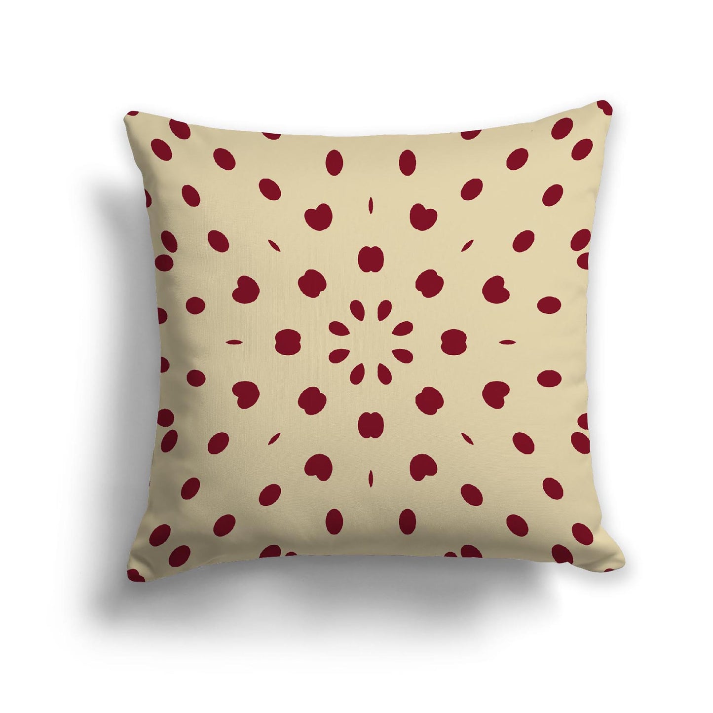 Desert Sand Cotton Canvas Cushion Covers with Burgundy Red Burst Pattern on Front, CACU-CC-1284-231, 56 x 56 cm, 22 x 22 inches