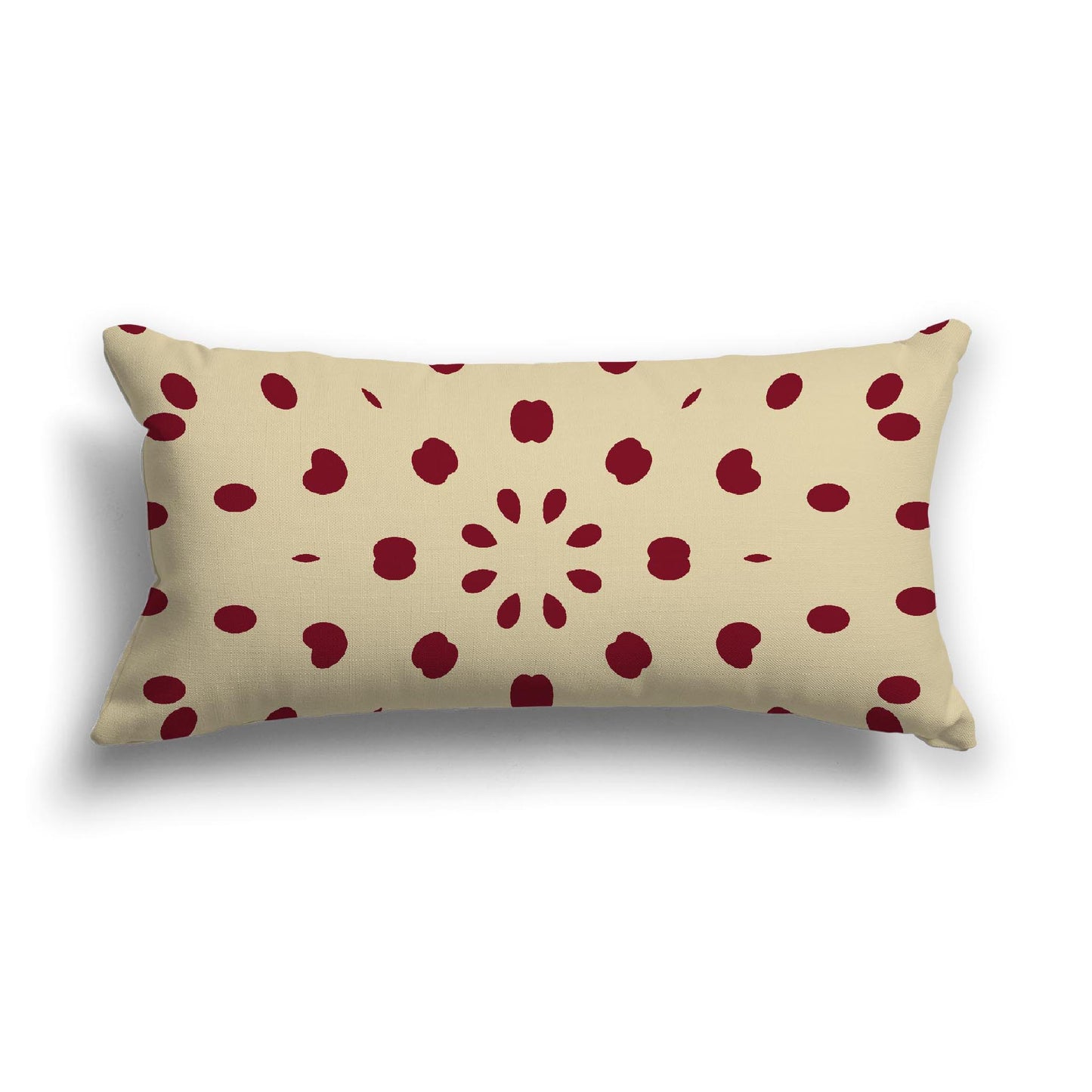 Desert Sand Cotton Canvas Cushion Covers with Burgundy Red Burst Pattern on Front, CACU-CC-1284-231, 61 x 30 cm, 24 x 12 inches