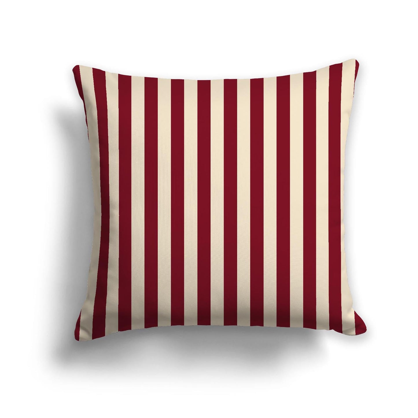Beige Cotton Canvas Cushion Covers with Burgundy Red Bars on Front, CACU-CC-1285-051, 56 x 56 cm, 22 x 22 inches