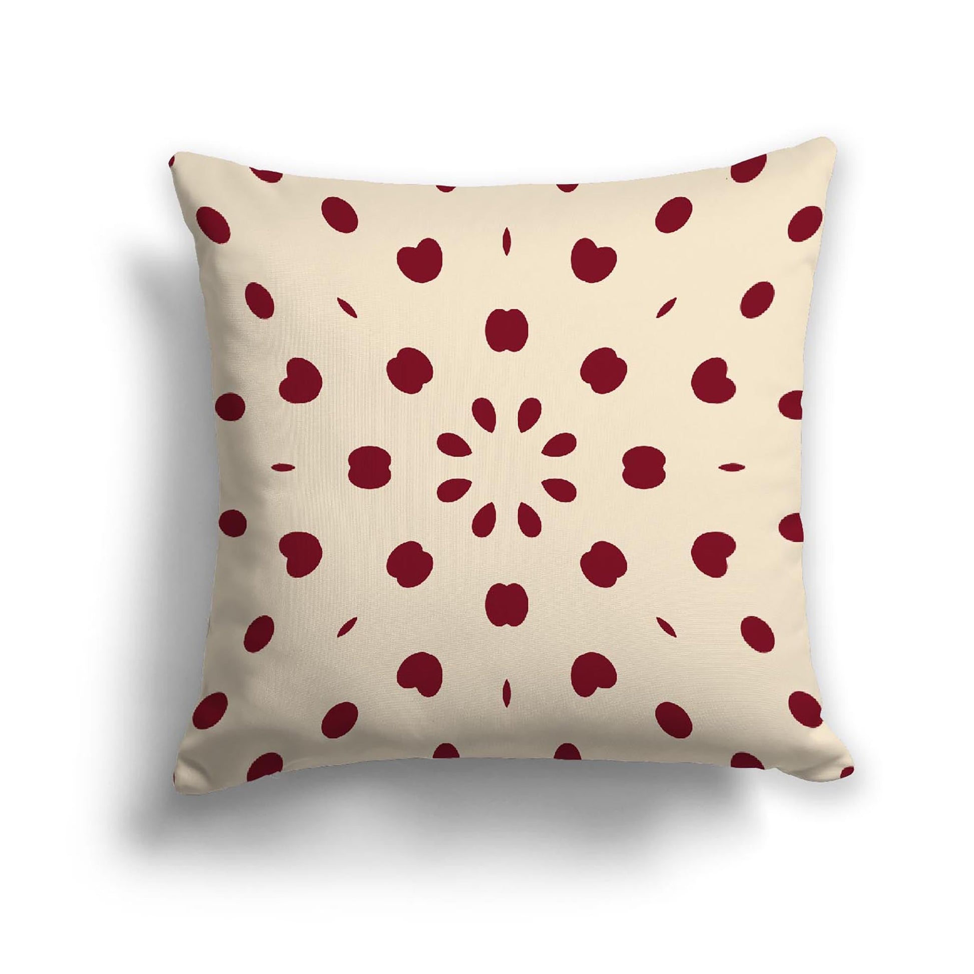 Beige Cotton Canvas Cushion Covers with Burgundy Red Burst Pattern on Front, CACU-CC-1285-231, 46 x 46 cm, 18 x 18 inches