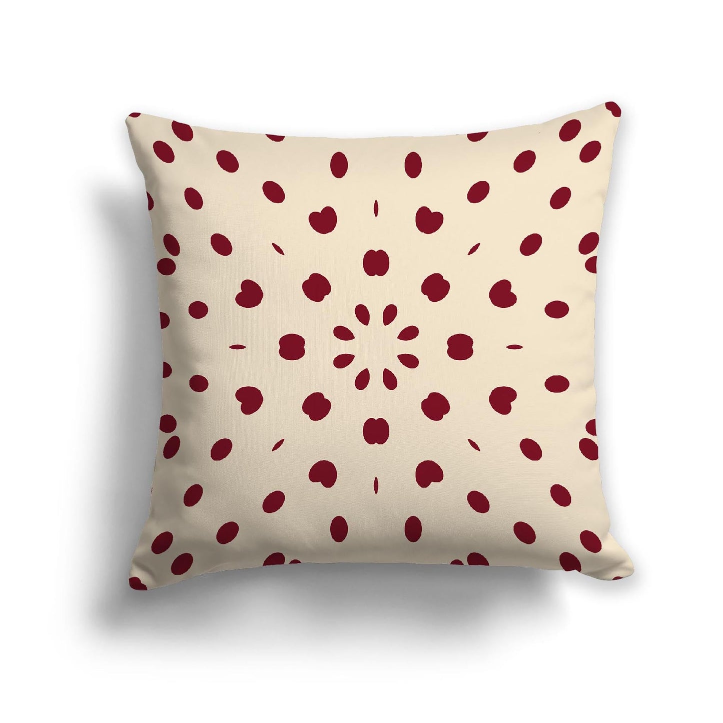 Beige Cotton Canvas Cushion Covers with Burgundy Red Burst Pattern on Front, CACU-CC-1285-231, 56 x 56 cm, 22 x 22 inches
