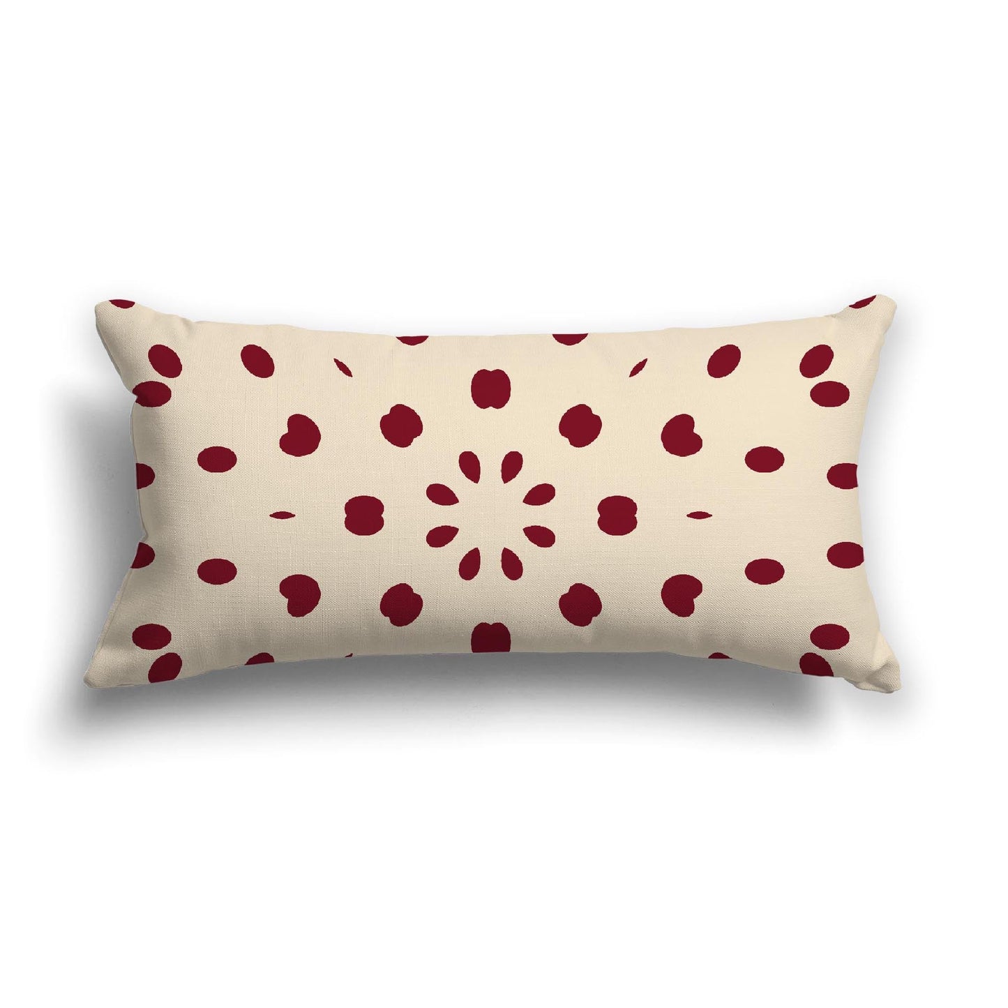 Beige Cotton Canvas Cushion Covers with Burgundy Red Burst Pattern on Front, CACU-CC-1285-231, 61 x 30 cm, 24 x 12 inches