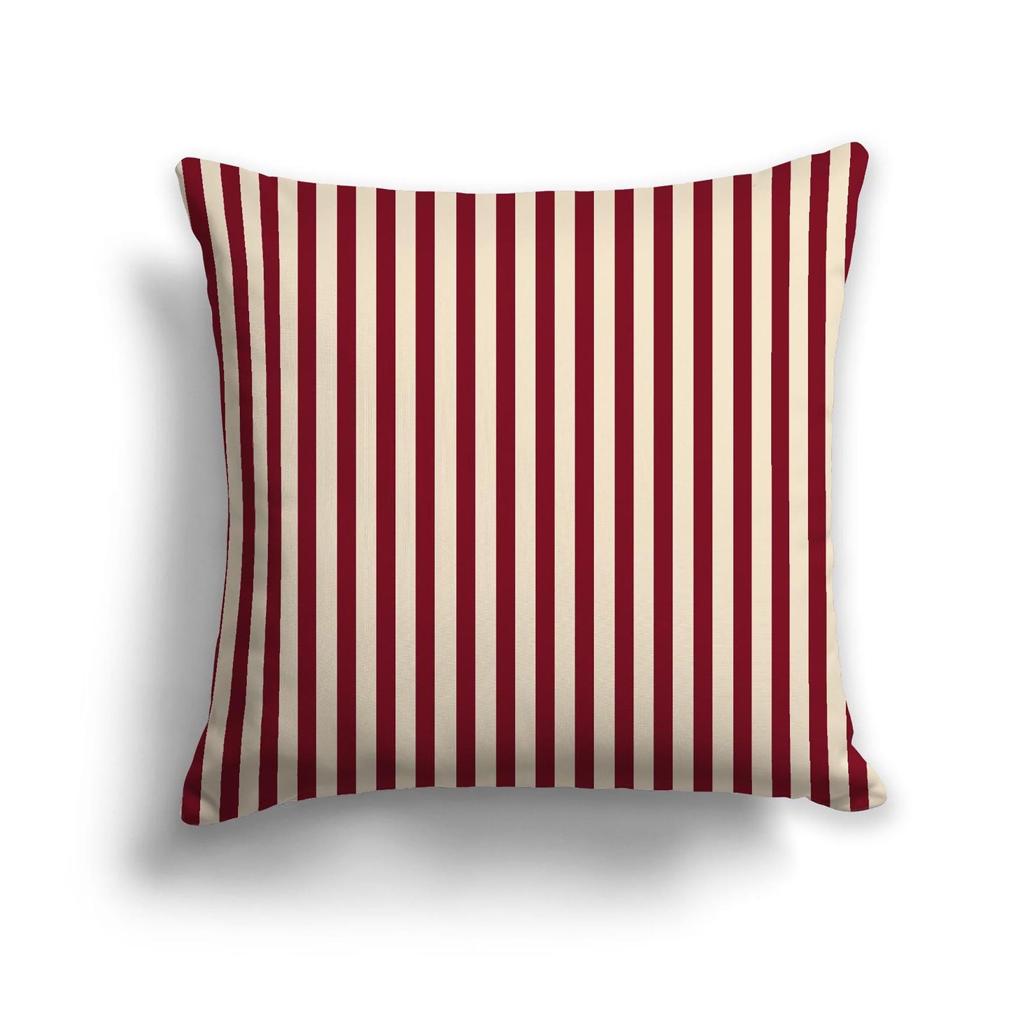 Beige Cotton Canvas Cushion Covers with Thin Burgundy Red Bars on Front, CACU-CC-1285-241, 56 x 56 cm, 22 x 22 inches