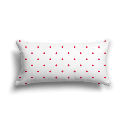 Off-White Cotton Canvas Cushion Covers with Red Diamonds on Front, CACU-CC-1330-101, 61 x 30 cm, 24 x 12 inches