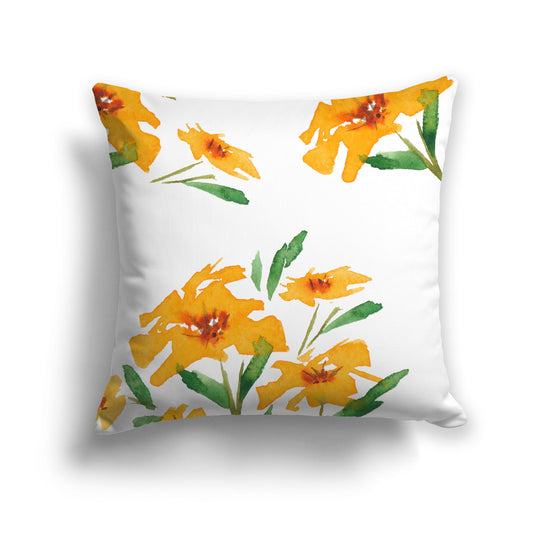 Off-white Cotton Canvas Cushion Covers with Large Yellow-Orange Floral Print, CACU-CC-1314-888