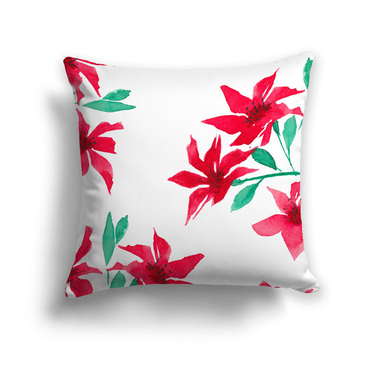 Off-white Cotton Canvas Cushion Covers with Large Red Floral Print, CACU-CC-1334-888