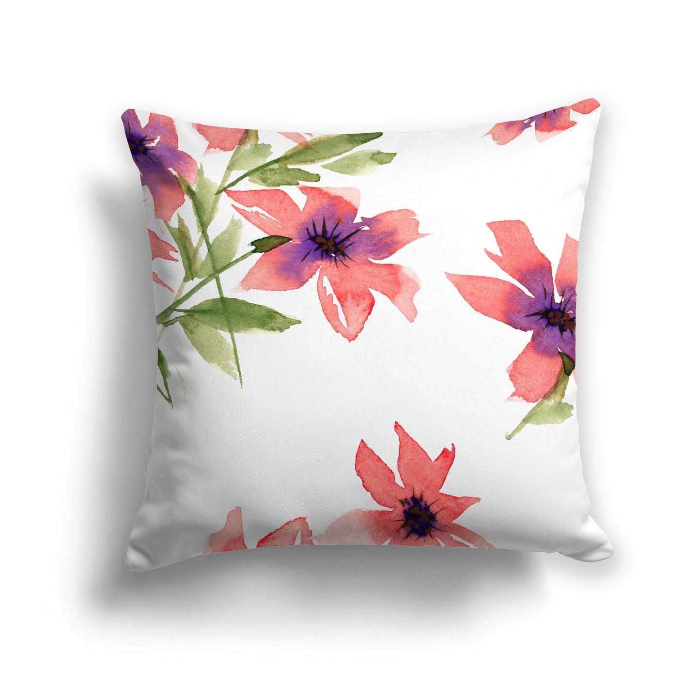 Off-white Cotton Canvas Cushion Covers with Large Pink Floral Print, CACU-CC-1344-888