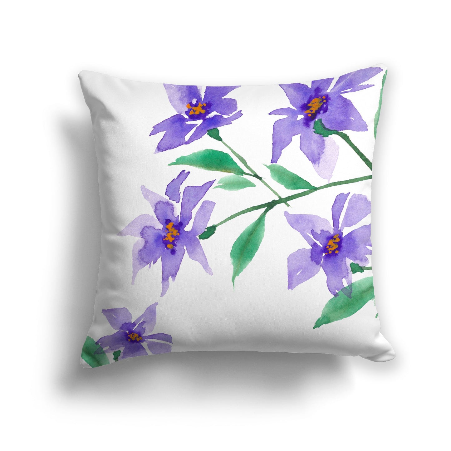 Off-white Cotton Canvas Cushion Covers with Large Purple Floral Print, CACU-CC-1354-888