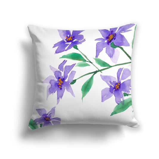 Off-white Cotton Canvas Cushion Covers with Large Purple Floral Print, CACU-CC-1354-888