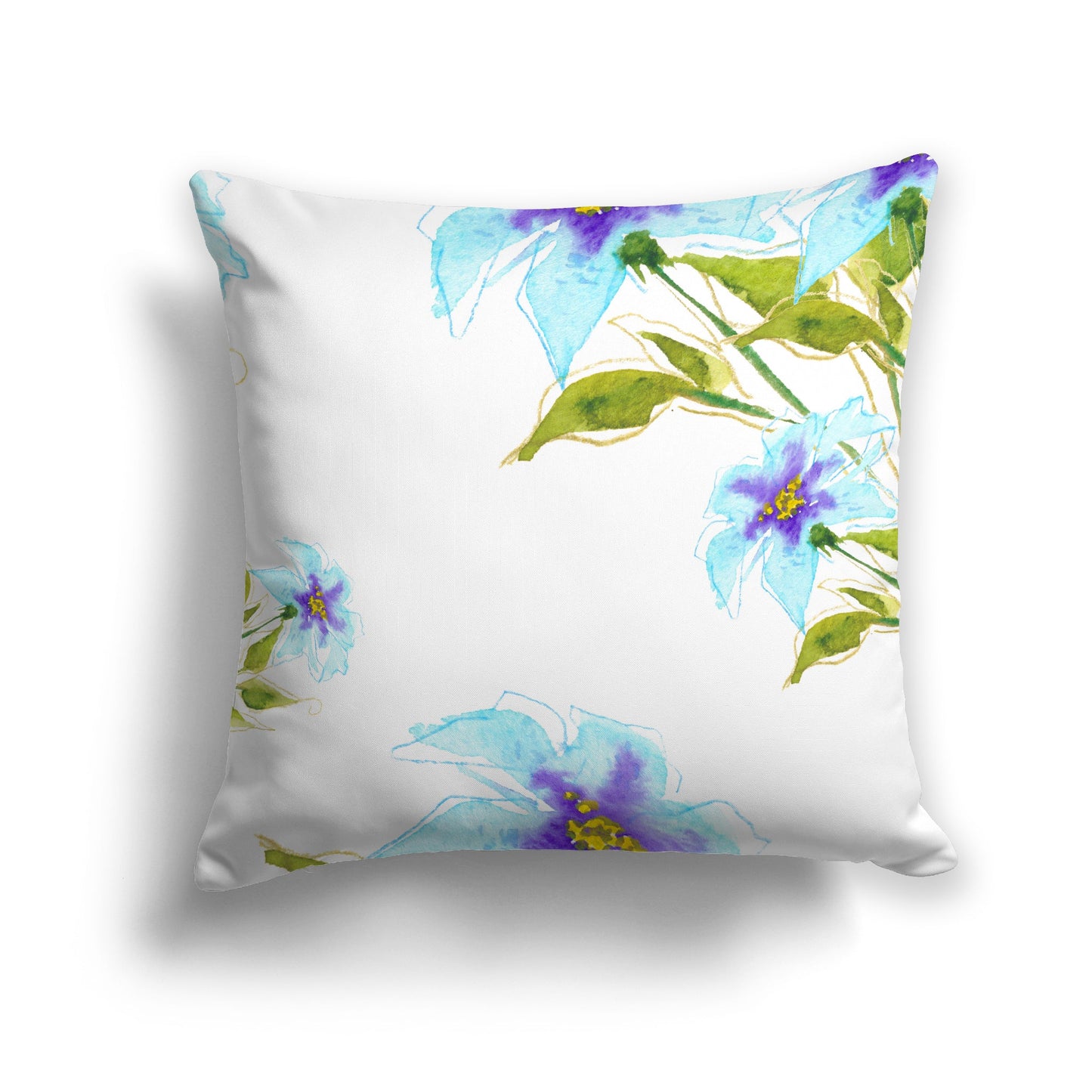 Off-white Cotton Canvas Cushion Covers with Large Blue Floral Print, CACU-CC-1374-888