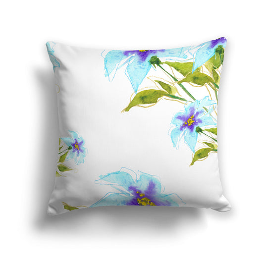Off-white Cotton Canvas Cushion Covers with Large Blue Floral Print, CACU-CC-1374-888