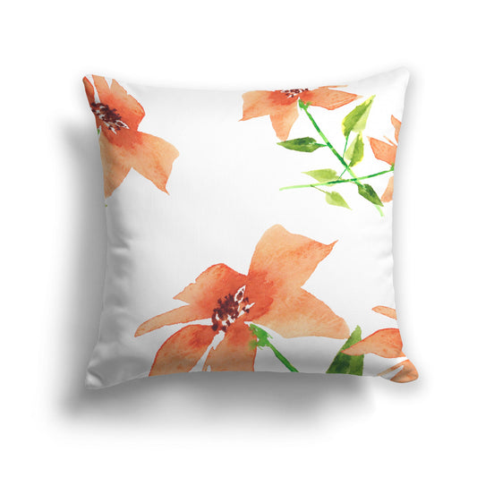 Off-white Cotton Canvas Cushion Covers with Large Orange Floral Print, CACU-CC-1384-888
