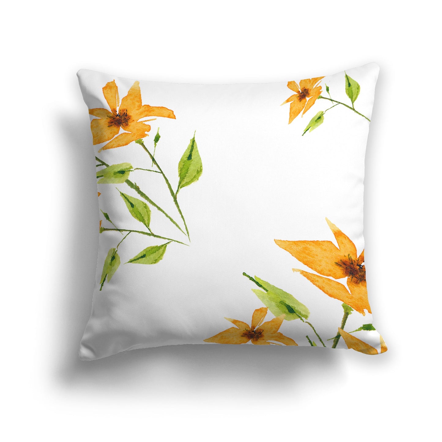 Off-white Cotton Canvas Cushion Covers with Large Yellow-Orange Floral Print, CACU-CC-1394-888