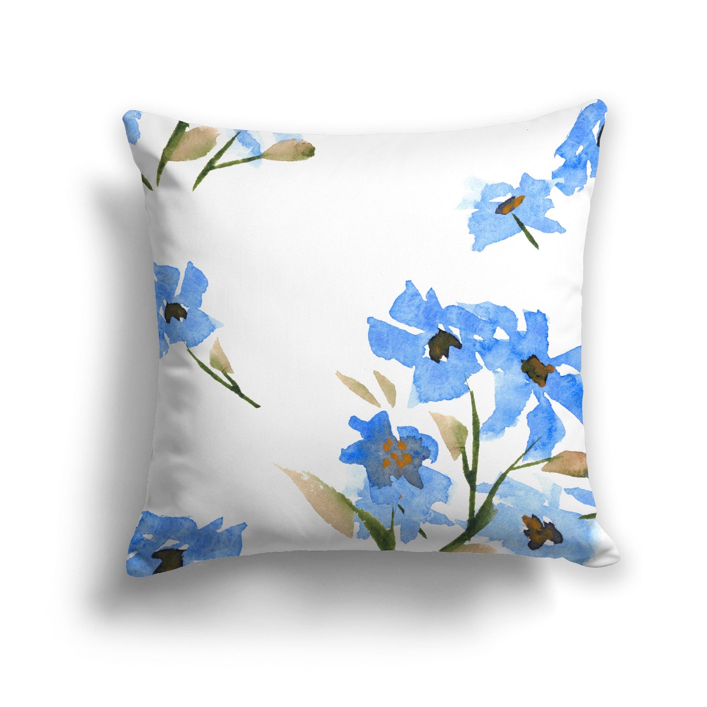 Off-white Cotton Canvas Cushion Covers with Large Blue Floral Print, CACU-CC-1404-888