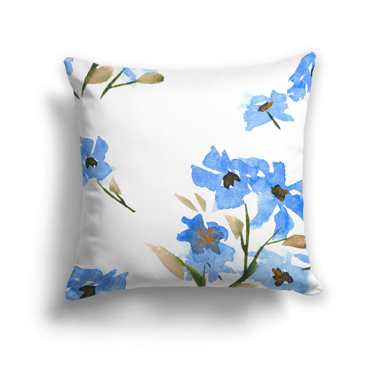 Off-white Cotton Canvas Cushion Covers with Large Blue Floral Print, CACU-CC-1404-888