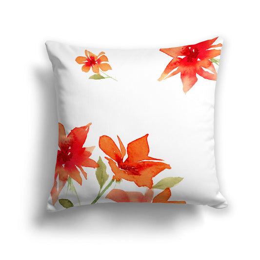 Off-white Cotton Canvas Cushion Covers with Large Red Floral Print, CACU-CC-1414-888