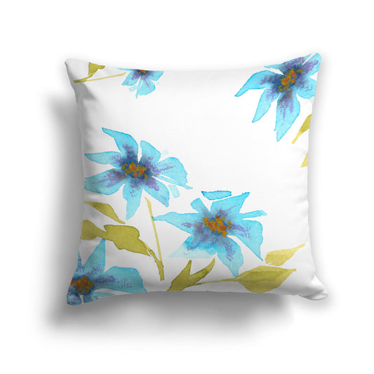 Off-white Cotton Canvas Cushion Covers with Large Blue Floral Print, CACU-CC-1434-888