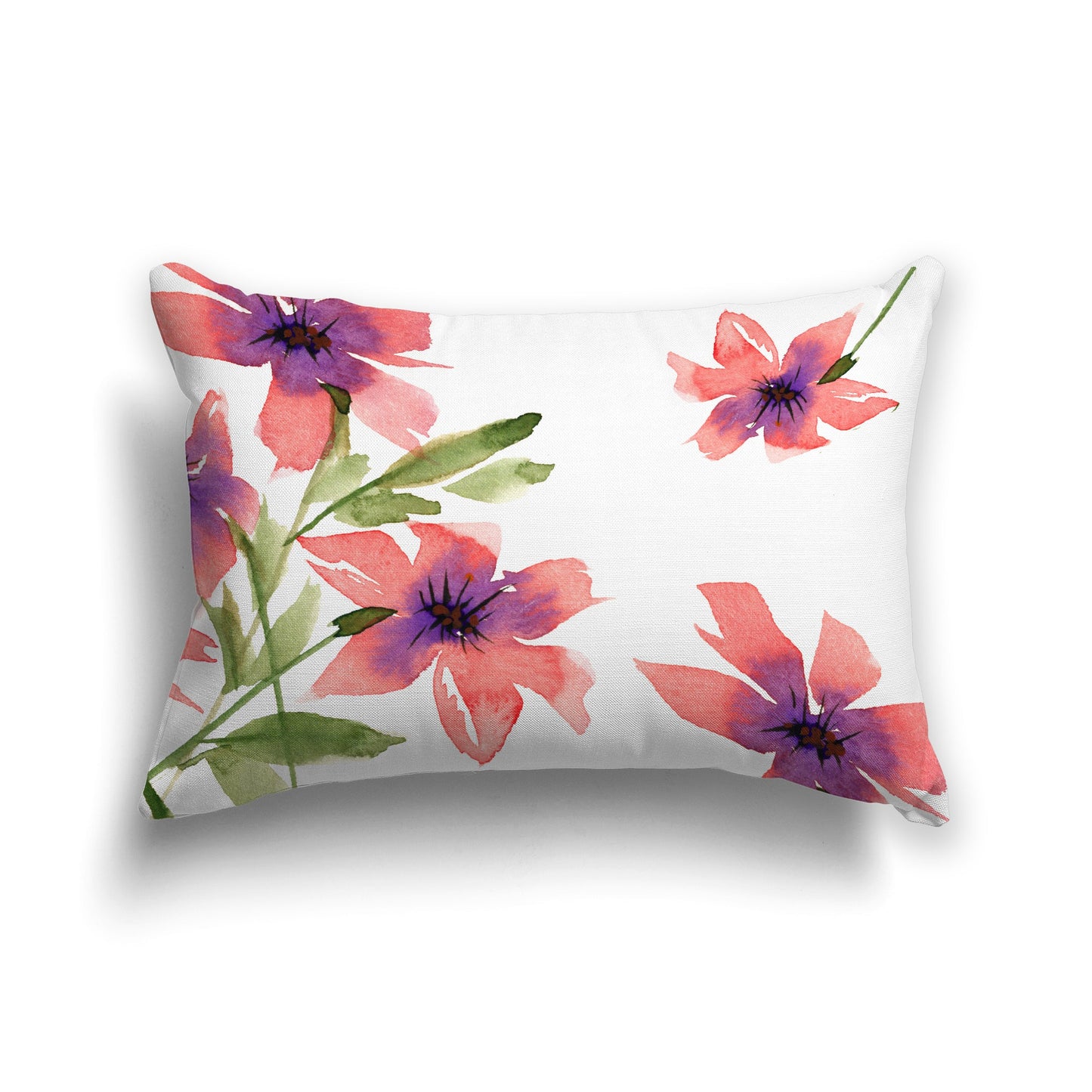 Off-white Cotton Canvas Cushion Covers with Large Pink Floral Print, CACU-CC-1344-888