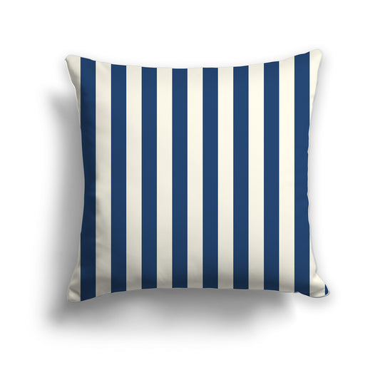 Pale Cream Cotton Canvas Cushion Covers with Royal Blue Bars on Front, CACU-CC-1293-051, 46 x 46 cm / 18 x 18 inches